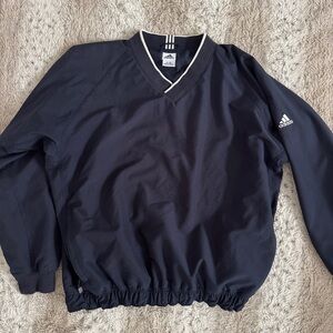 Vintage ADIDAS Men's Navy V-Neck Athletic Pullover Sweater